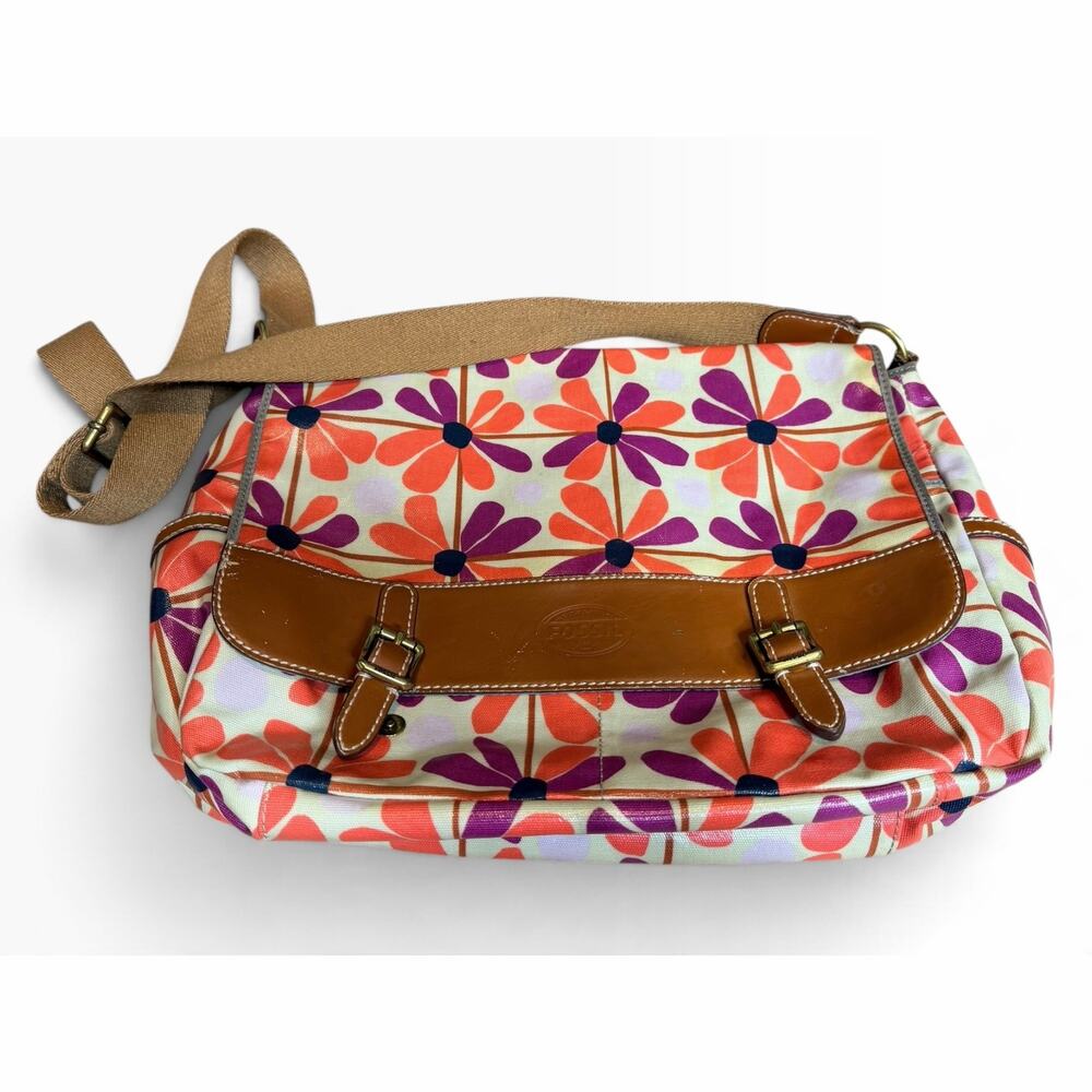 Fossil Key-Per Floral Coated Canvas Messenger Crossbody Bag